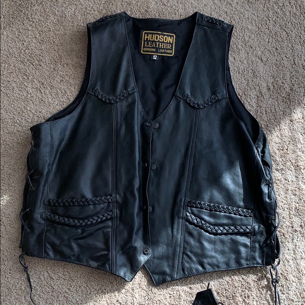 Leather vest and chaps.  Looking for good home…